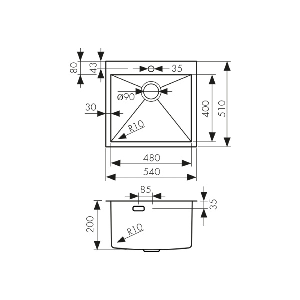 KSM-5451 Мойка из нержавеющей стали KAISER 540x510x200